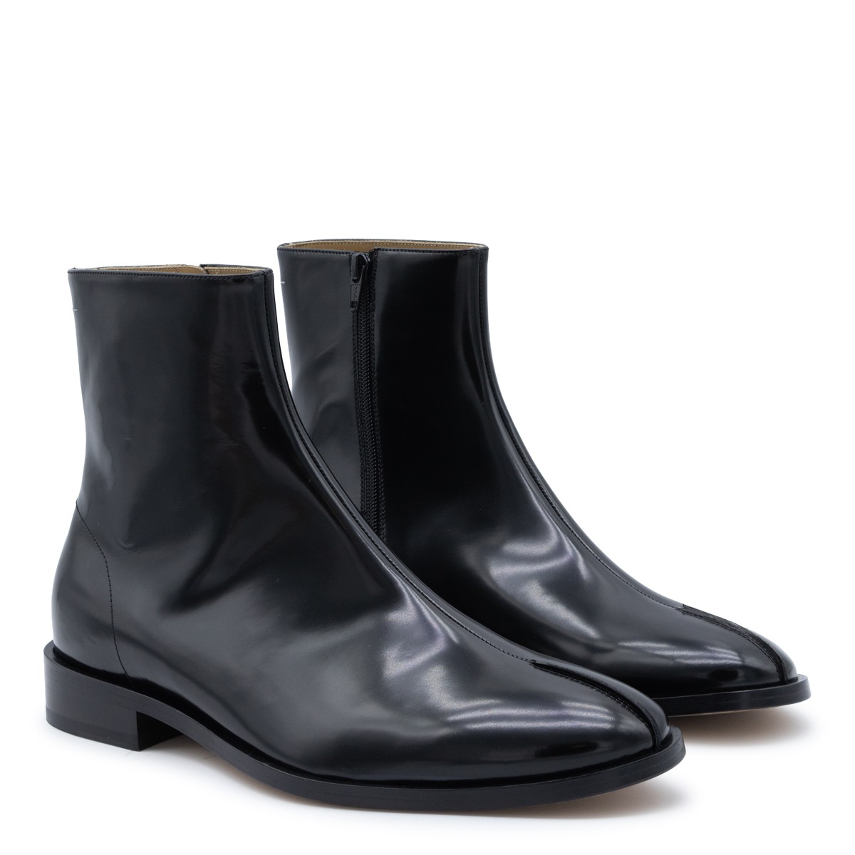 BLACK LEATHER TABI ANKLE BOOTS