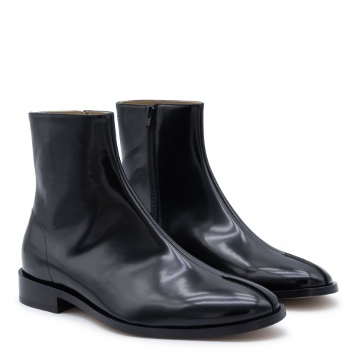 BLACK LEATHER TABI ANKLE BOOTS