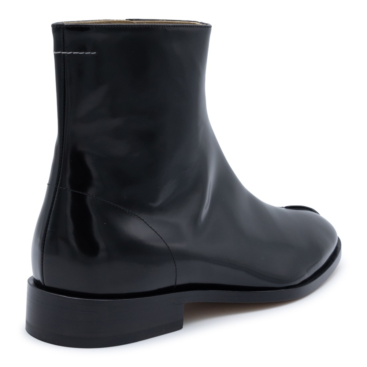 BLACK LEATHER TABI ANKLE BOOTS