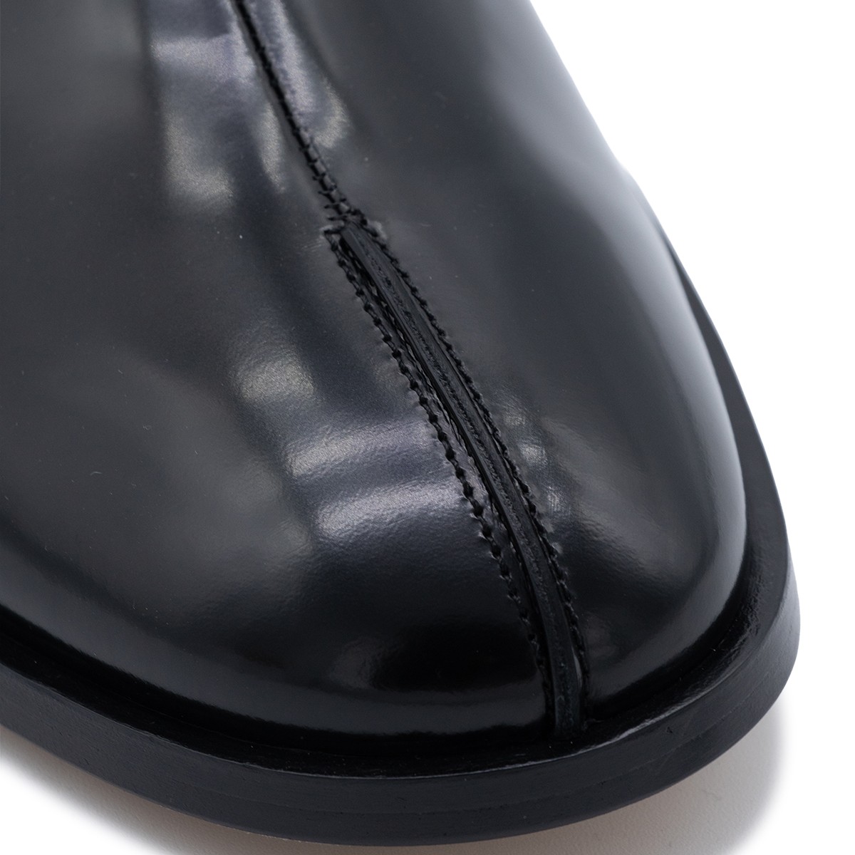 BLACK LEATHER TABI ANKLE BOOTS