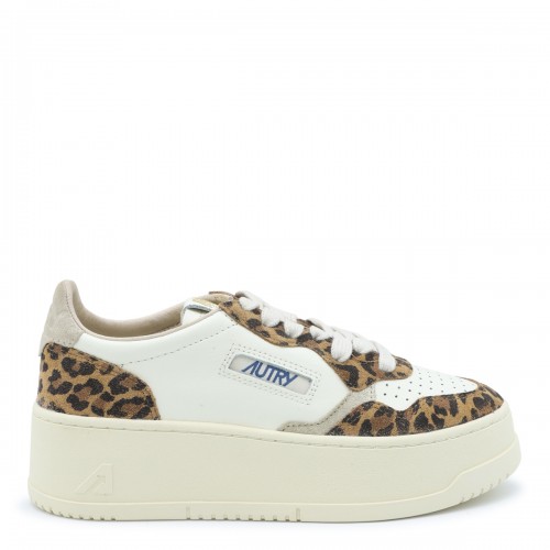 WHITE AND BROWN LEATHER SNEAKERS