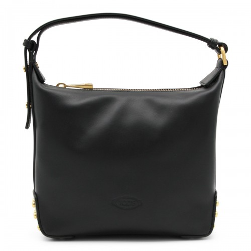 BLACK LEATHER METAL DOTS MINI SHOULDER BAG