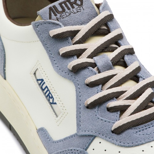 WHITE AND LIGHT BLUE LEATHER MEDALIST SNEAKERS