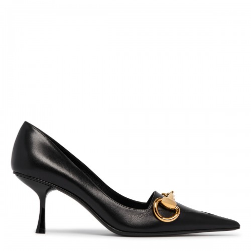 BLACK LEATHER BOULEVARD PUMPS