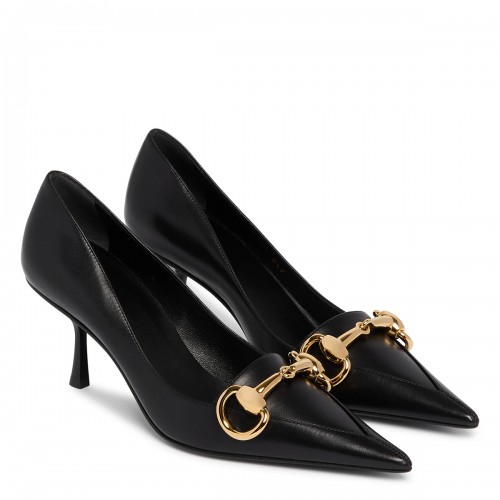 BLACK LEATHER BOULEVARD PUMPS