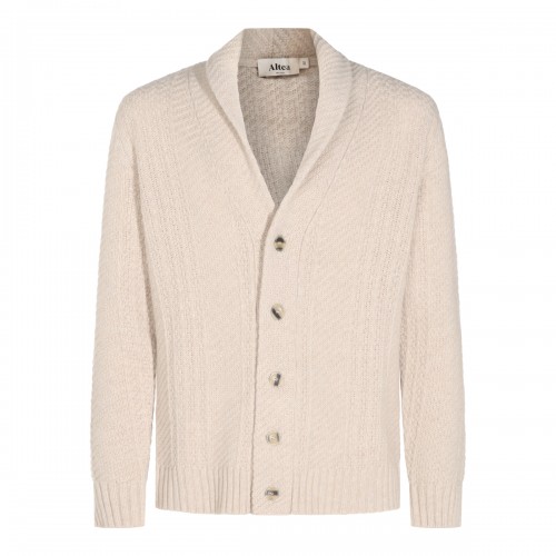 BEIGE VIRGIN WOOL AND CASHMERE BLEND CARDIGAN