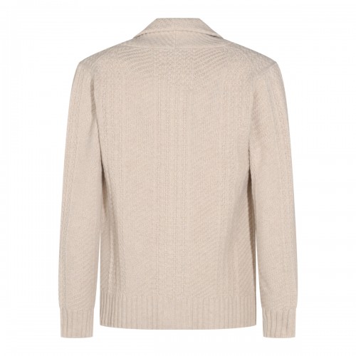 BEIGE VIRGIN WOOL AND CASHMERE BLEND CARDIGAN