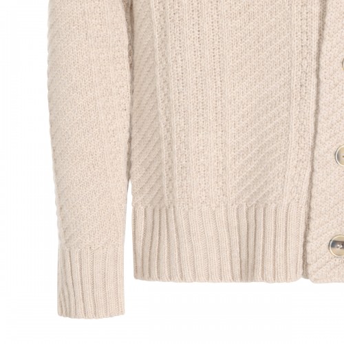 BEIGE VIRGIN WOOL AND CASHMERE BLEND CARDIGAN