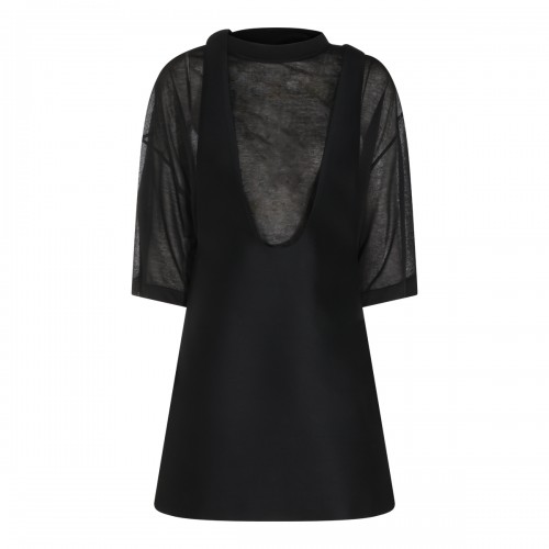 BLACK WOOL AND SILK BLEND MINI DRESS
