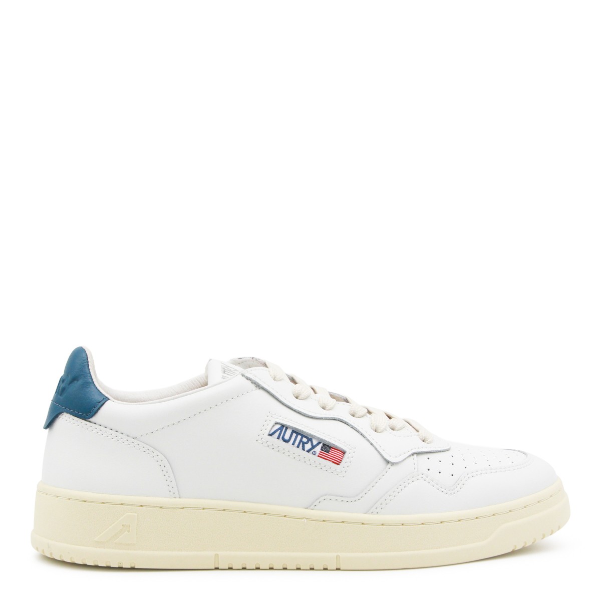 WHITE AND BLUE LEATHER MEDALIST SNEAKERS