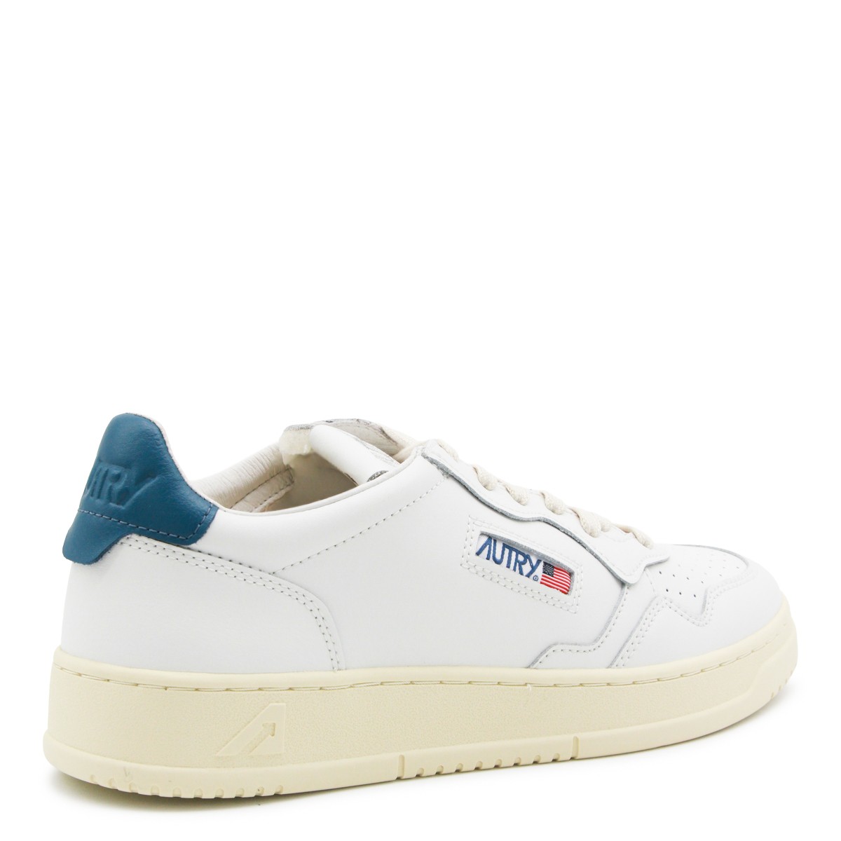 WHITE AND BLUE LEATHER MEDALIST SNEAKERS