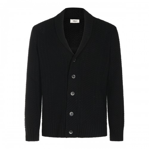 BLACK VIRGIN WOOL AND CASHMERE BLEND CARDIGAN