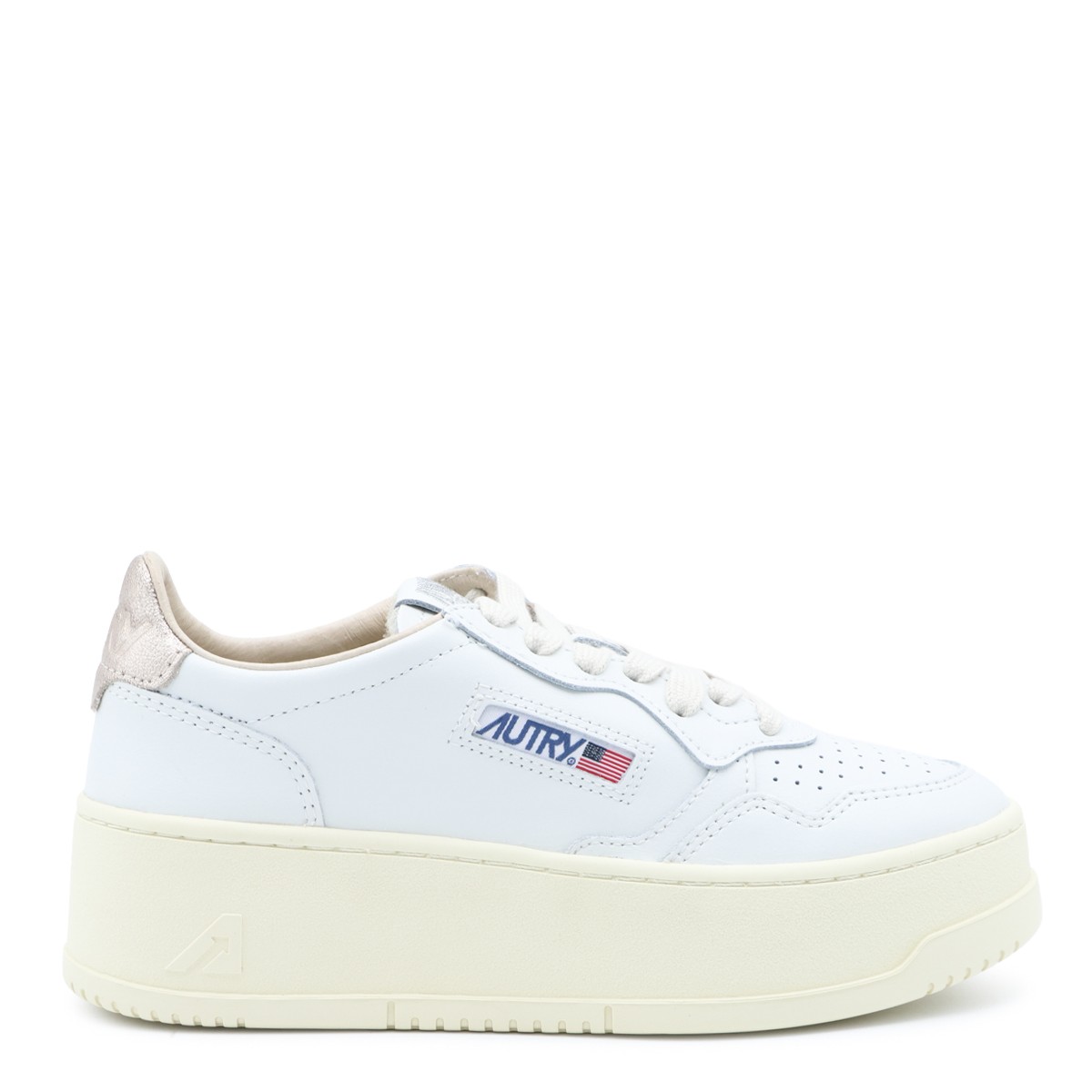 WHITE AND LIGHT GOLD LEATHER SNEAKERS