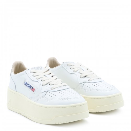WHITE AND LIGHT GOLD LEATHER SNEAKERS