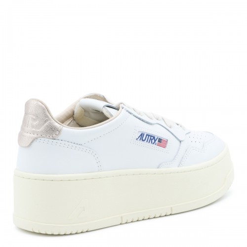 WHITE AND LIGHT GOLD LEATHER SNEAKERS