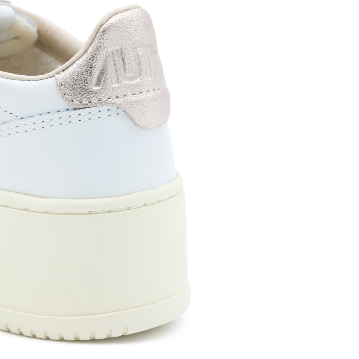 WHITE AND LIGHT GOLD LEATHER SNEAKERS