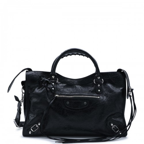 BLACK LEATHER LE CITY MEDIUM TOP HANDLE BAG