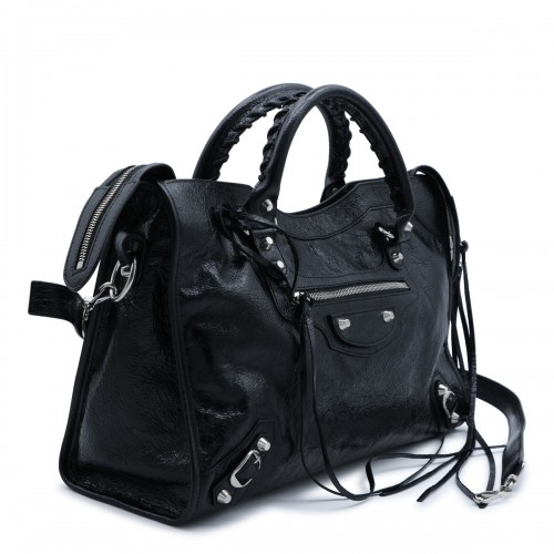BLACK LEATHER LE CITY MEDIUM TOP HANDLE BAG