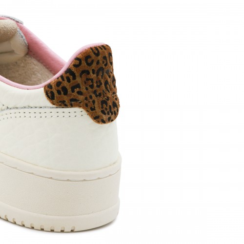 WHITE PINK AND LEOPARD LEATHER MEDALIST SNEAKERS