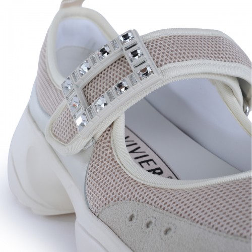 BEIGE LEATHER VIV ON THE RUN STRASS FLATS