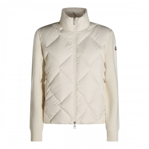 WHITE WOOL AND CASHMERE BLEND PADDED ZIPPED CARDIGAN