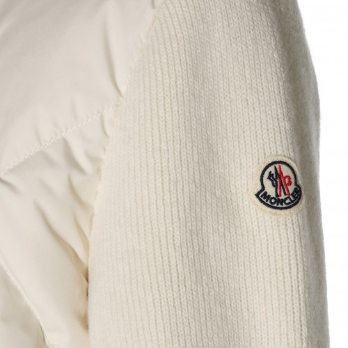 WHITE WOOL AND CASHMERE BLEND PADDED ZIPPED CARDIGAN