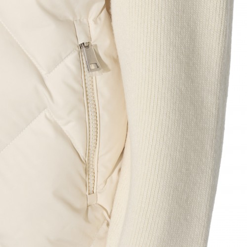 WHITE WOOL AND CASHMERE BLEND PADDED ZIPPED CARDIGAN