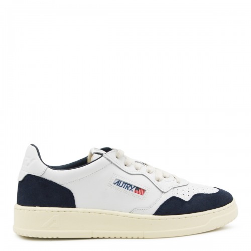 WHITE AND BLUE LEATHER MEDALIST SNEAKERS