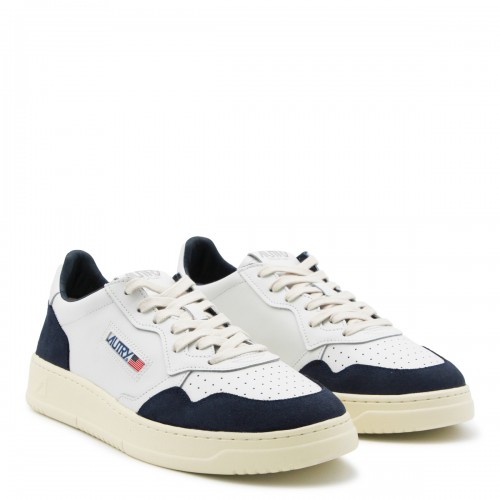 WHITE AND BLUE LEATHER MEDALIST SNEAKERS