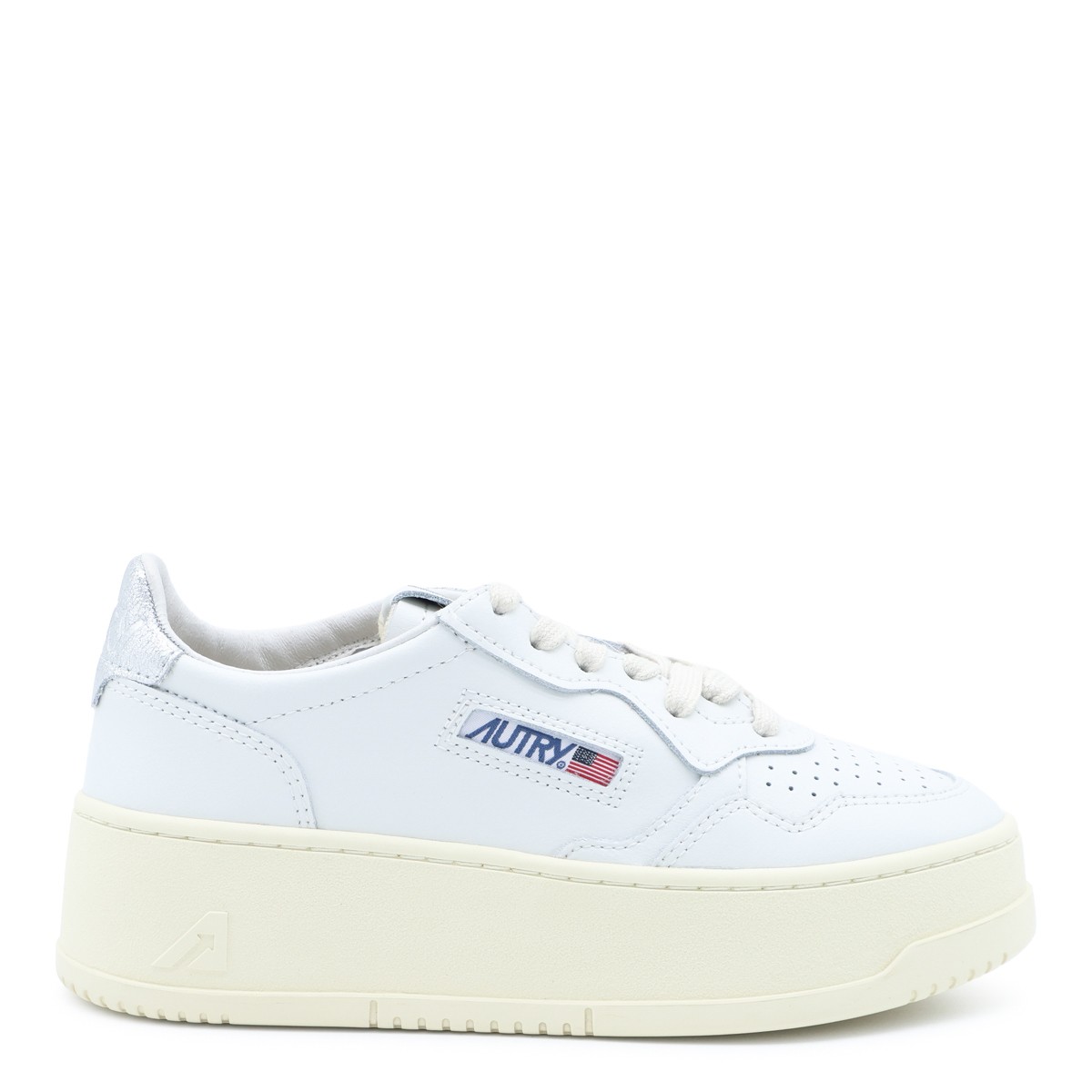 WHITE AND SILVER LEATHER SNEAKERS