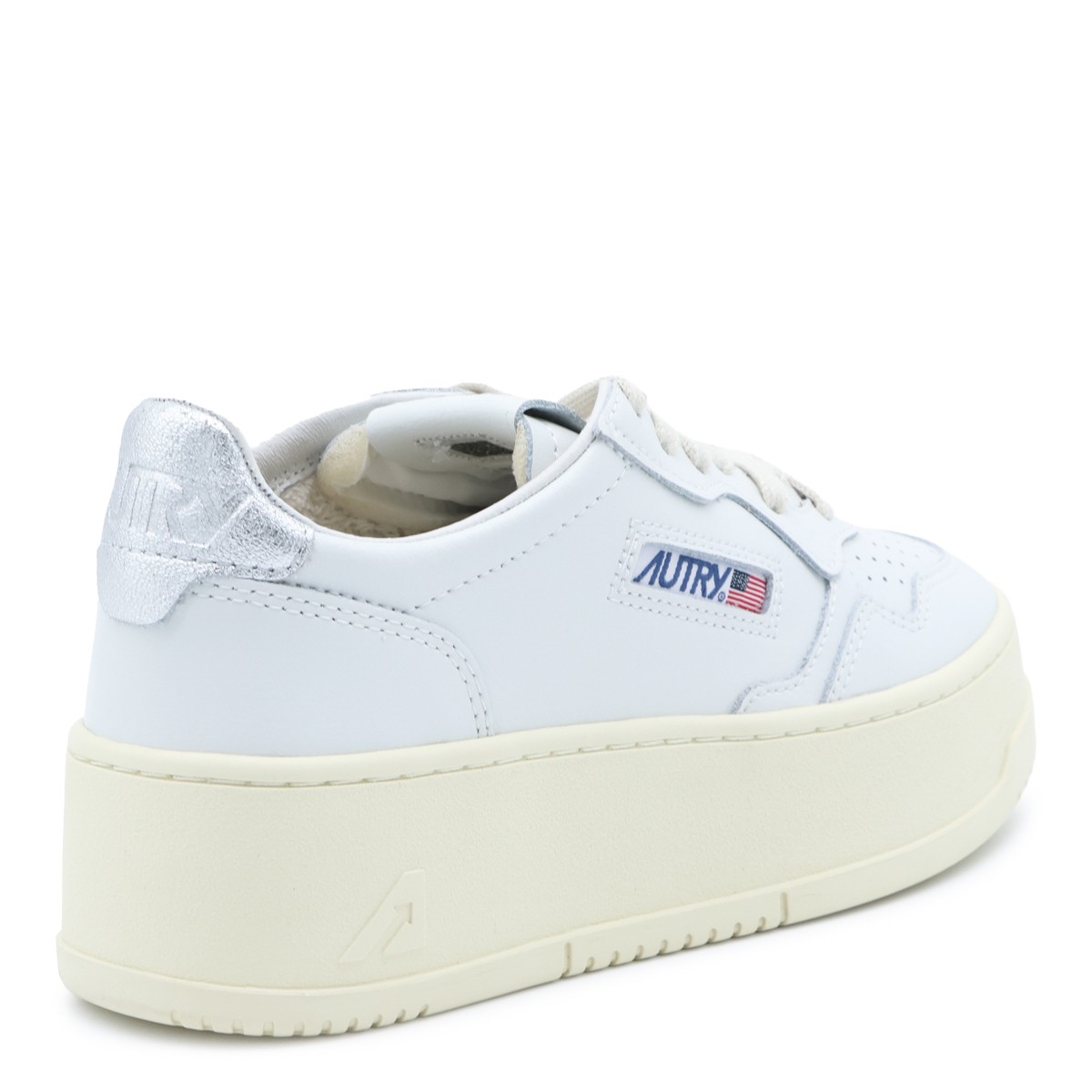 WHITE AND SILVER LEATHER SNEAKERS