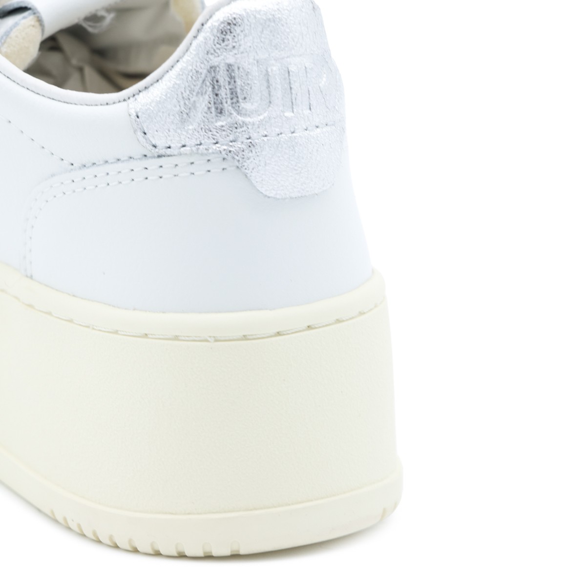 WHITE AND SILVER LEATHER SNEAKERS