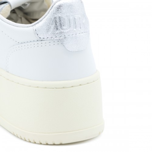 WHITE AND SILVER LEATHER SNEAKERS