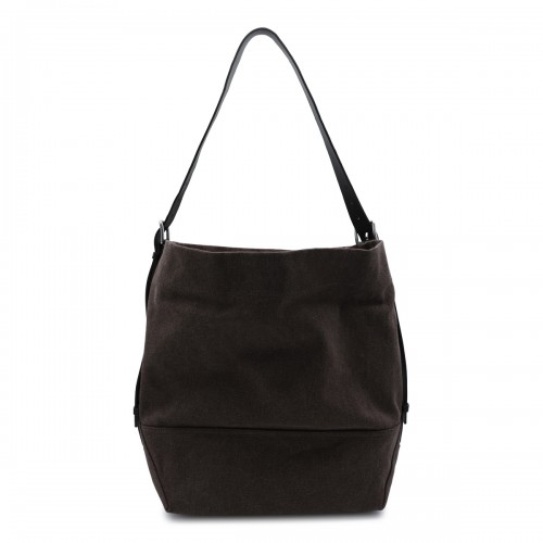 DARK BROWN COTTON BELTED TOTE