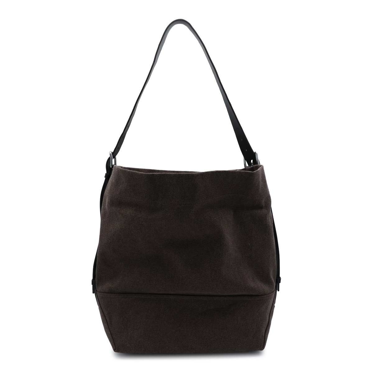 DARK BROWN COTTON BELTED TOTE