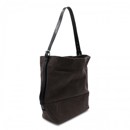 DARK BROWN COTTON BELTED TOTE 2