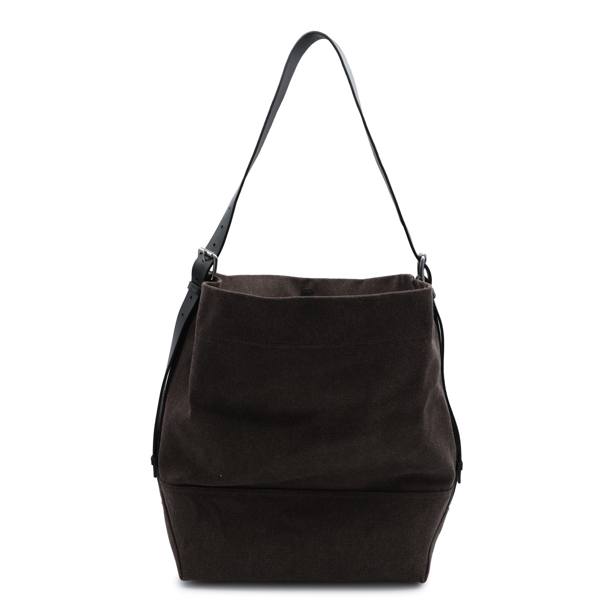 DARK BROWN COTTON BELTED TOTE