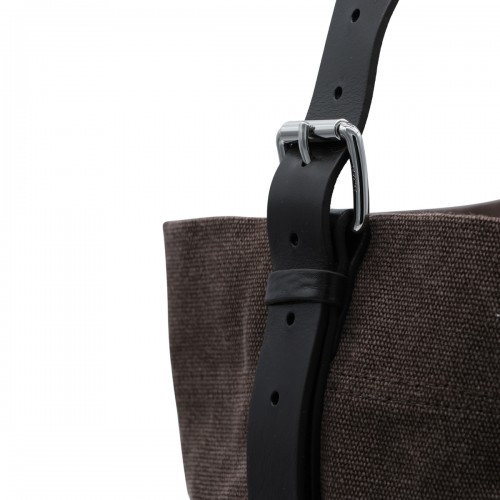 DARK BROWN COTTON BELTED TOTE