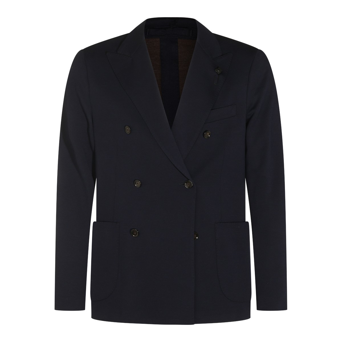 NAVY AND BROWN VIRGIN WOOL-BLEND BLAZER