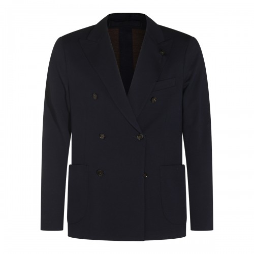 NAVY AND BROWN VIRGIN WOOL-BLEND BLAZER