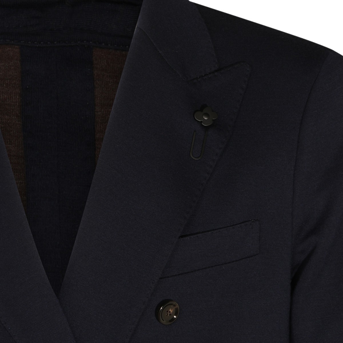 NAVY AND BROWN VIRGIN WOOL-BLEND BLAZER