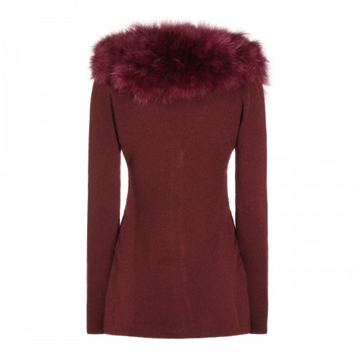 BURGUNDY VIRGIN WOOL FUR CARDIGAN