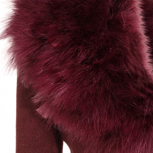 BURGUNDY VIRGIN WOOL FUR CARDIGAN