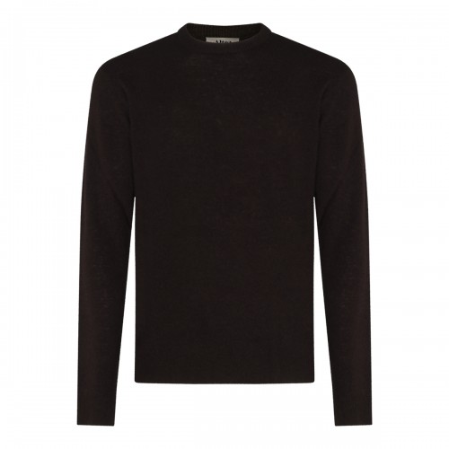 BROWN VIRGIN WOOL AND CASHMERE BLEND SWEATER