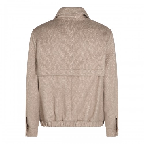 BEIGE CASHMERE AND COTTON BLEND ZIPPED JACKET