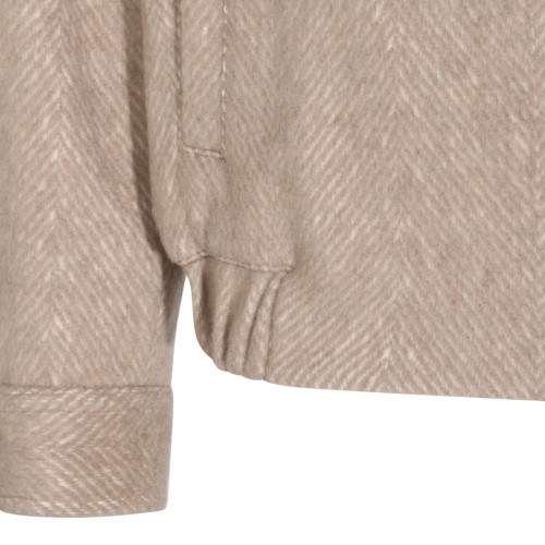 BEIGE CASHMERE AND COTTON BLEND ZIPPED JACKET