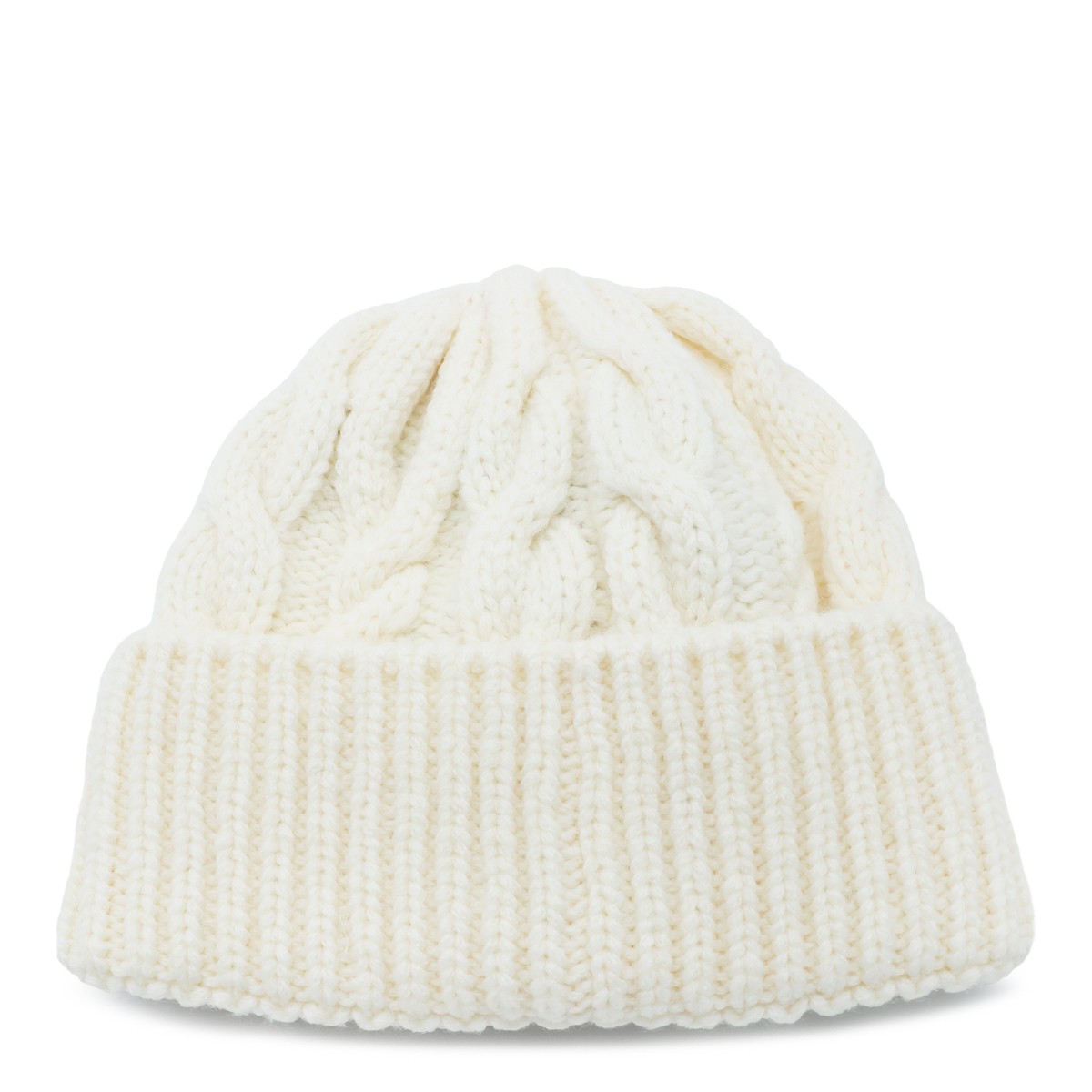 WHITE VIRGIN WOOL KNITTED BEANIE HAT