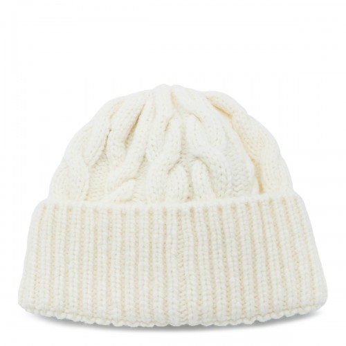 WHITE VIRGIN WOOL KNITTED BEANIE HAT
