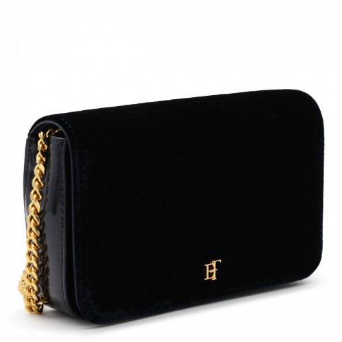 NAVY VELVET SHOULDER BAG