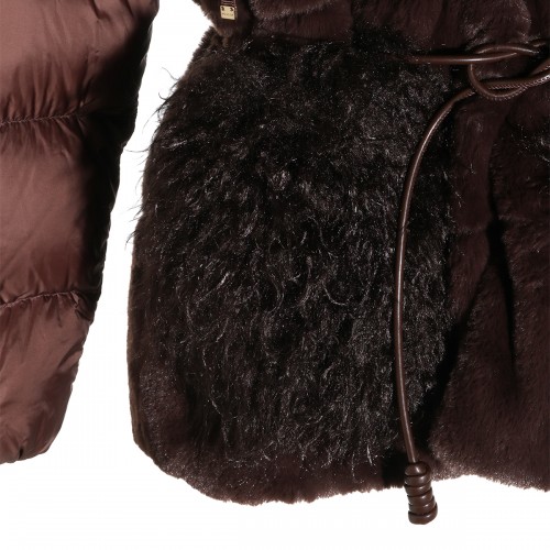 BROWN IMMERSIF FAUX FUR SHORT DOWN JACKET